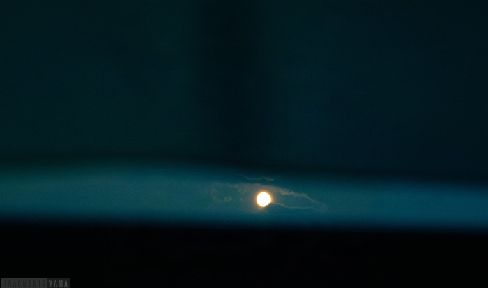 隙間から見える満月