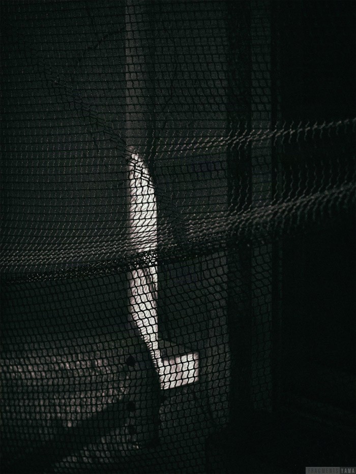 ネットと鉄柱に光があたっている